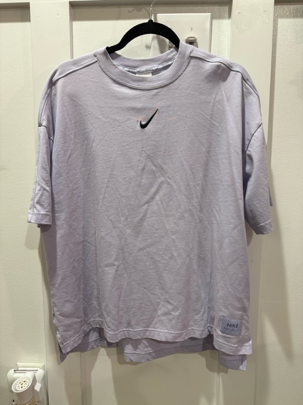 Nike Women's Lavender Short-Sleeve Crewneck T-Shirt with Black Swoosh